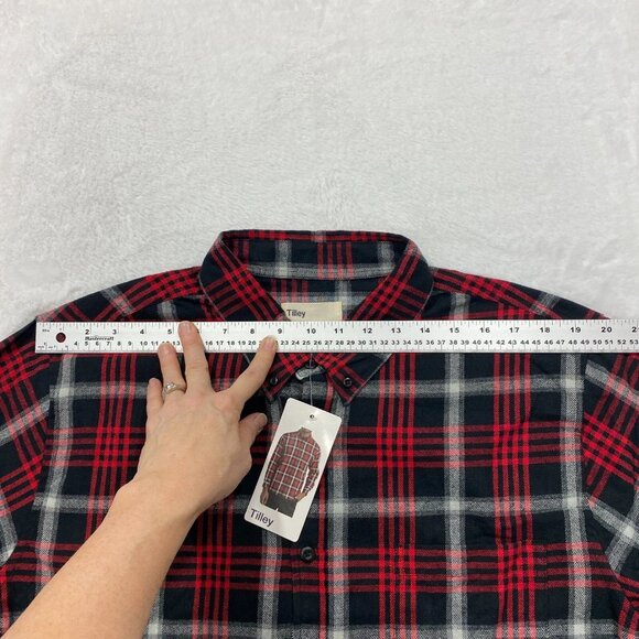 Tilley Flannel Shirt Mens XL Red Black Plaid Button Down Long Sleeve - Picture 11 of 13